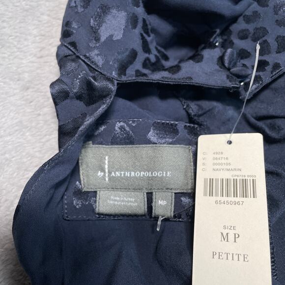 Anthropologie Dress Womens Medium Petite Blue Mini Jacquard High Collar Belted - Picture 3 of 11